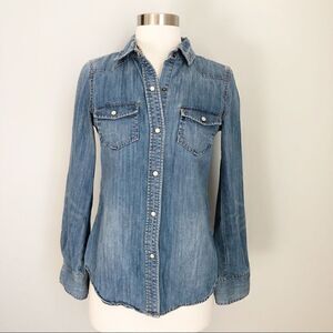J. Crew Chambray Denim Button Down Top Shirt Women's Size XXS Pocket